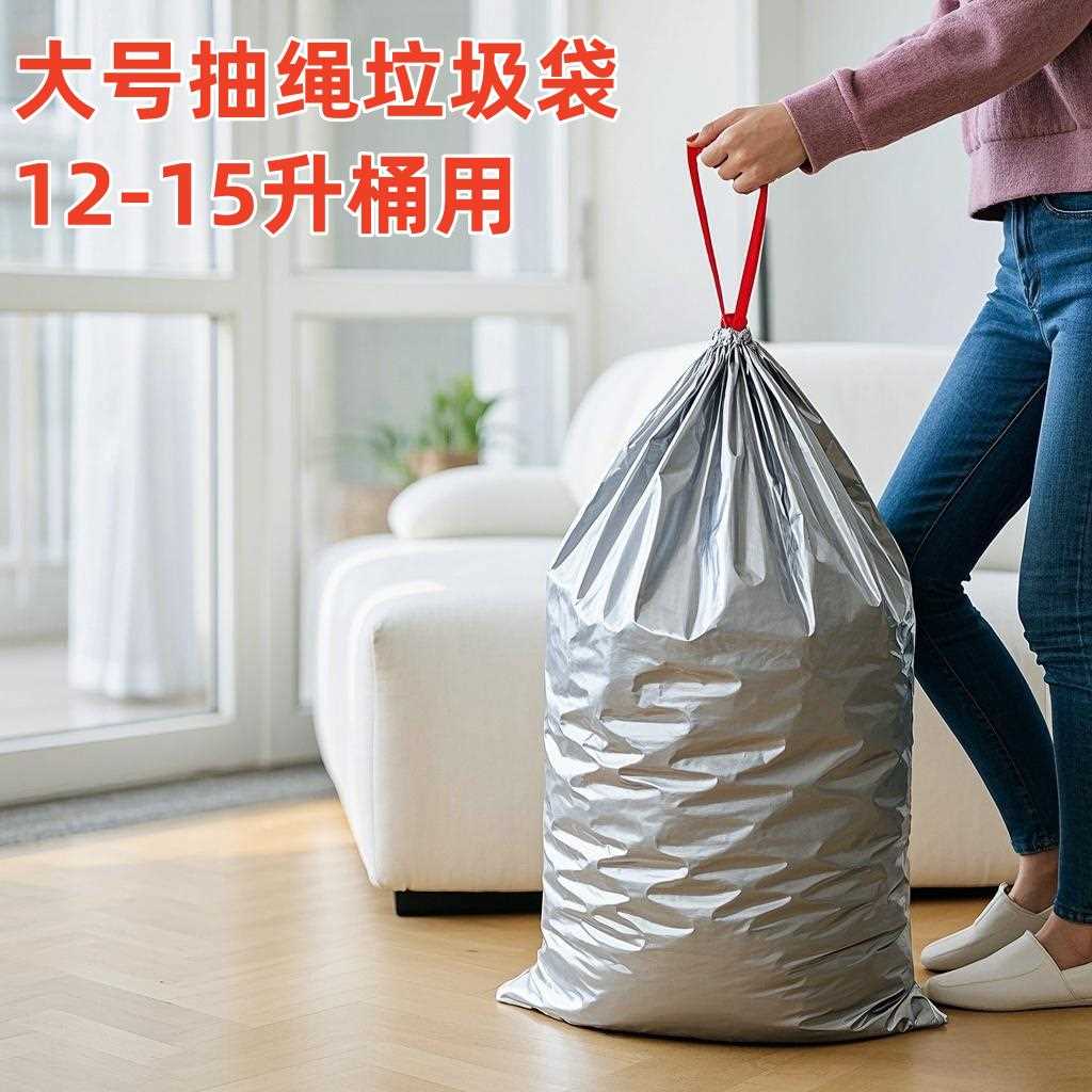 新疆包邮抽绳垃圾袋大号收口52x55加厚15L家用厨余手提式12升大容