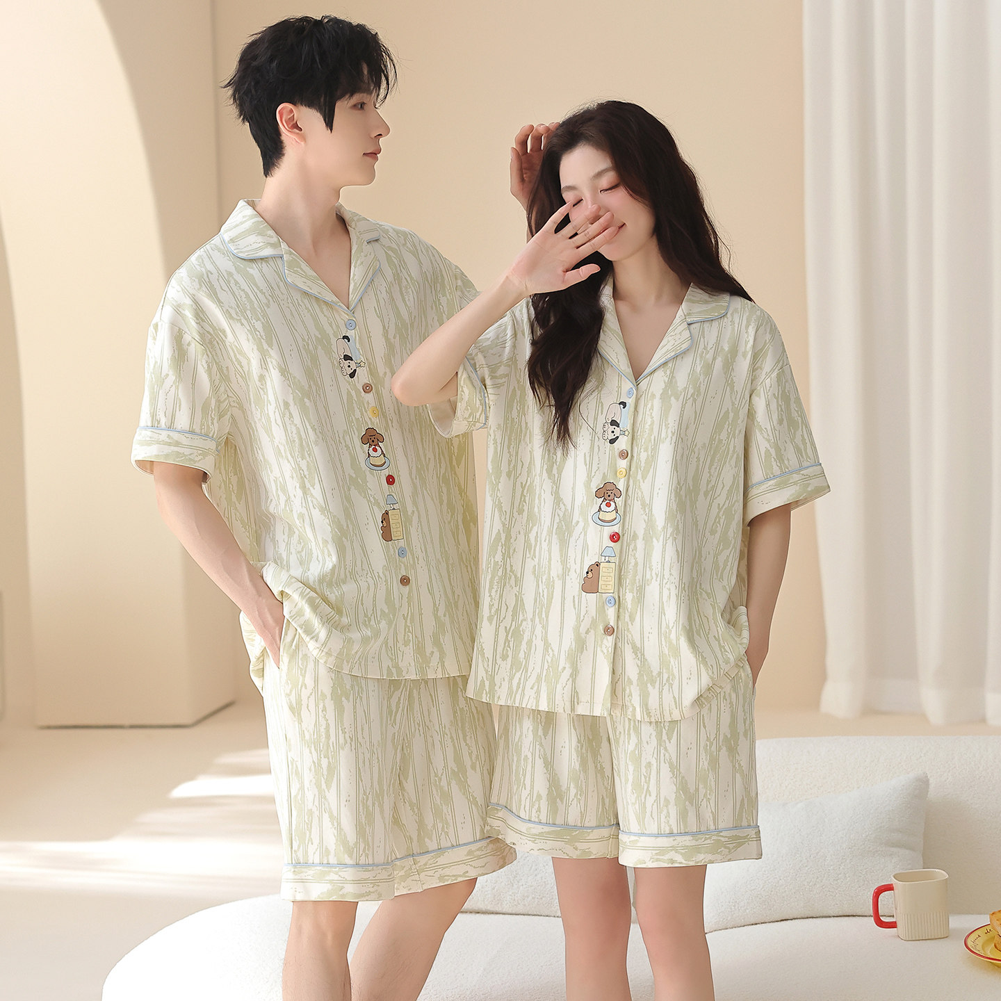 纯棉情侣睡衣夏季天卡通休闲韩版家居服套装2026新款男女甜美可爱
