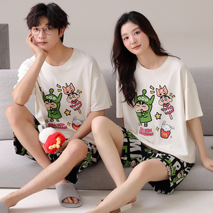 夏季 情侣睡衣女纯棉甜美宽松慵懒风卡通薄款 可外穿男士 家居服套装