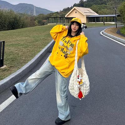 美式复古贴布印花连帽卫衣