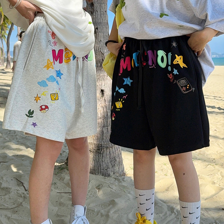 美式复古手绘涂鸦印花短裤