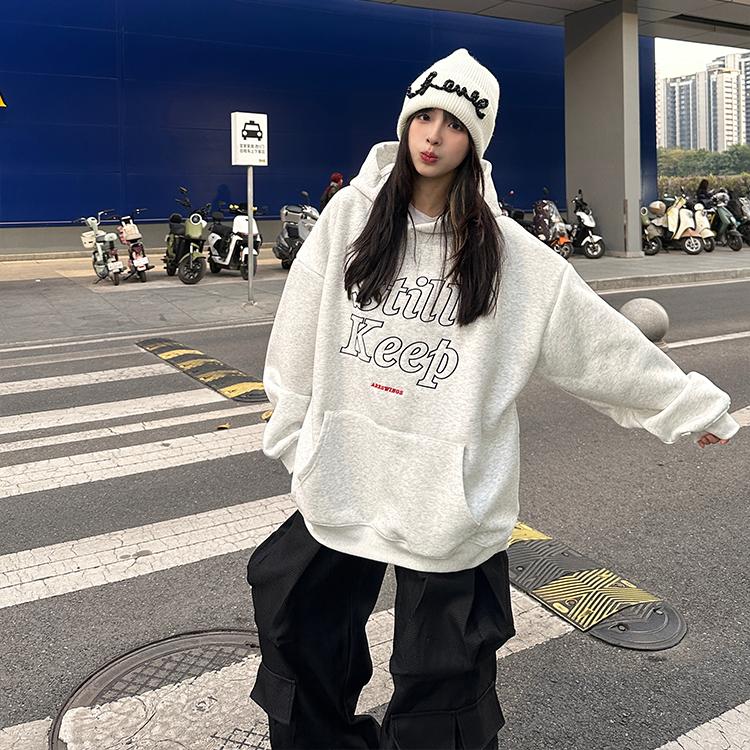 美式街头字母绣花连帽卫衣