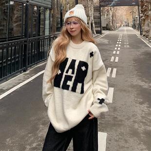 XKSHUO国潮美式字母毛衣男女秋冬季加厚高街情侣针织衫上衣