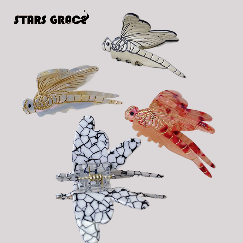 小众设计蜻蜓抓夹高质感趣味动物醋酸发夹可爱蜻蜓鲨鱼夹女发饰