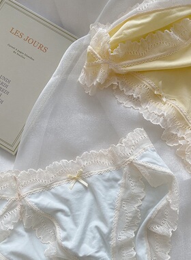 胖mm莫代尔内裤女士性感蕾丝纯棉裆可爱黄色纯欲底裤大码新款无痕