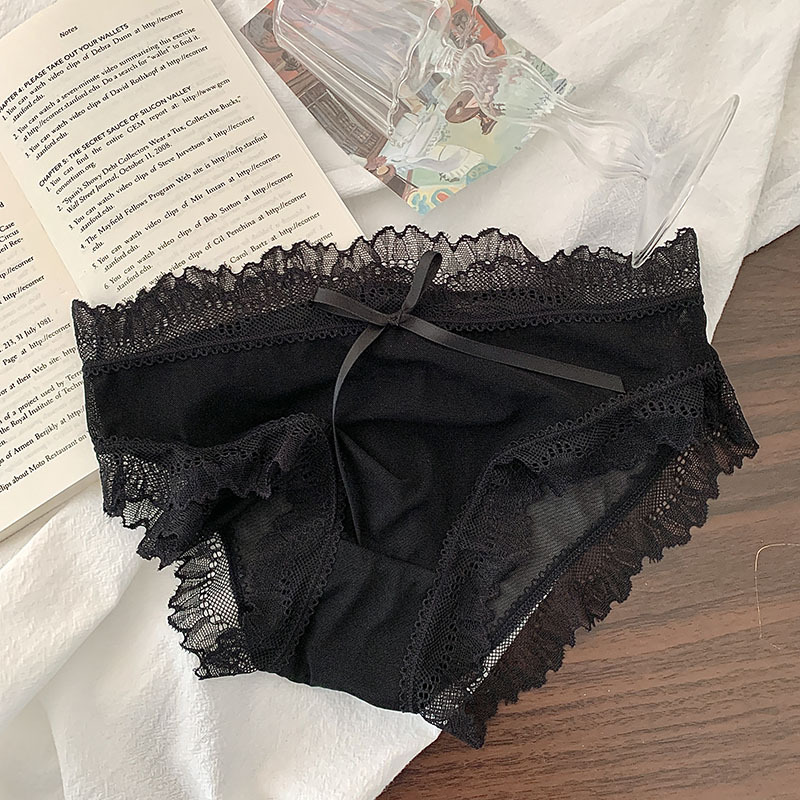 大码性感黑色薄款中低腰高叉内裤