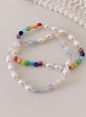 925银天然淡水珍珠彩色珠子手链