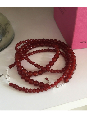 925银天然红玛瑙珠子项链