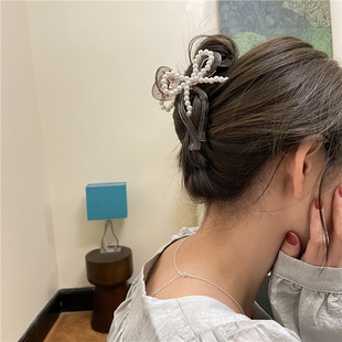 现Sunup_Q韩国ins 珍珠蝴蝶结简约亚克力抓夹发夹盘发夹
