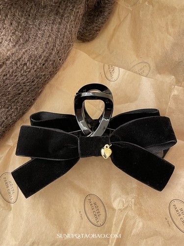 丝绒蝴蝶结爱心点缀抓夹盘发夹