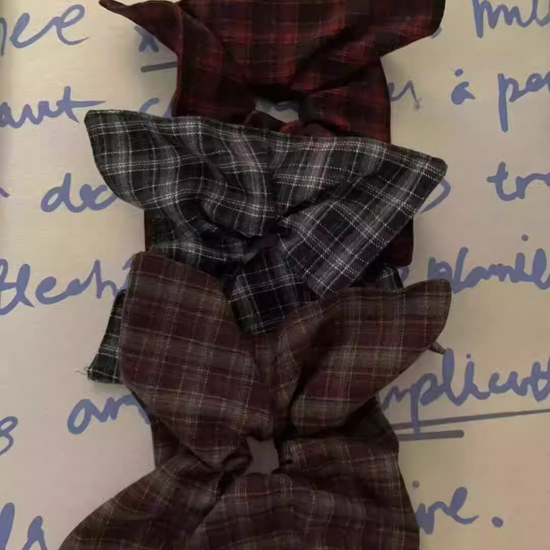 现Sunup_Q韩国ins 博主同款秋冬复古厚实格纹方巾发圈发饰 小众