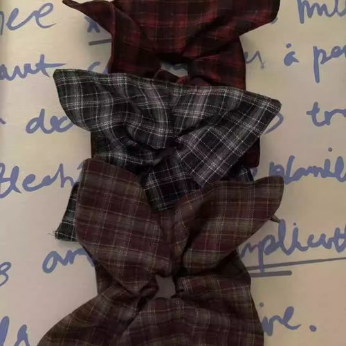 秋冬复古厚实格纹方巾发圈