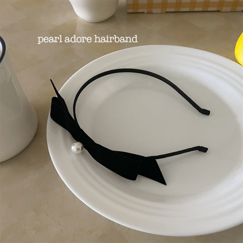 黑色丝绒珍珠蝴蝶结细发箍
