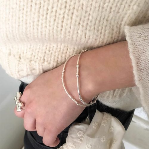 925银小珠子银管弹力手链