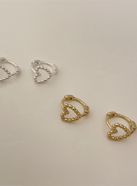 现货Sunup_Q 韩国 ins 925银 简约镂空爱心小个耳环耳饰 0429