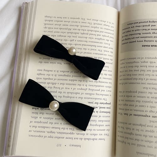 黑色蝴蝶结珍珠边夹鸭嘴夹