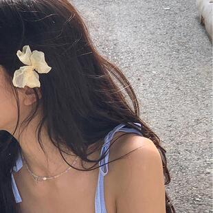 现Sunup_Q韩国ins 奶油色系纱质蝴蝶结边夹对夹鸭嘴夹 精致公主风