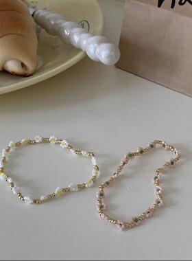 小花朵米珠串珠手链弹力