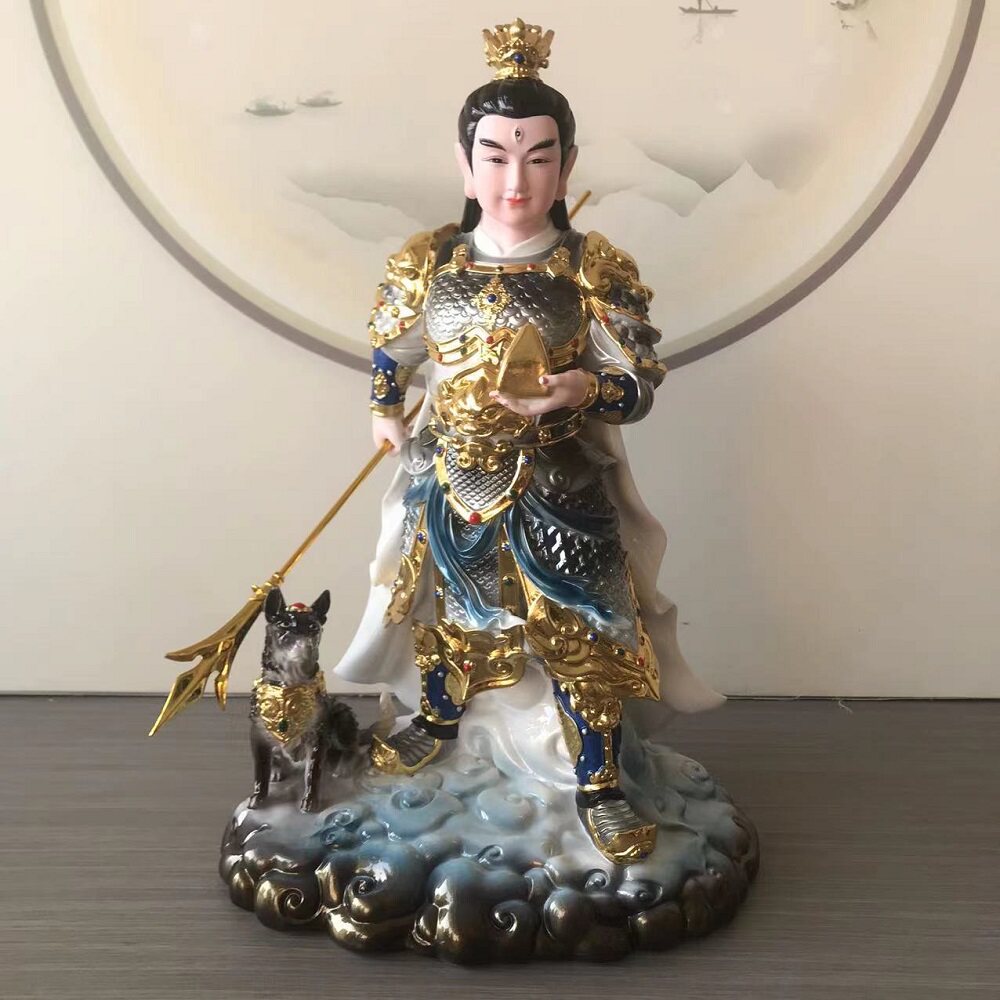 新款仿瓷二郎神君像杨戬哮天犬二郎显圣二郎真君神像家用供奉摆件
