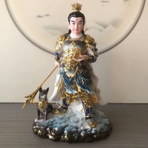 新款仿瓷二郎神君像杨戬哮天犬二郎显圣二郎真君神像家用供奉摆件