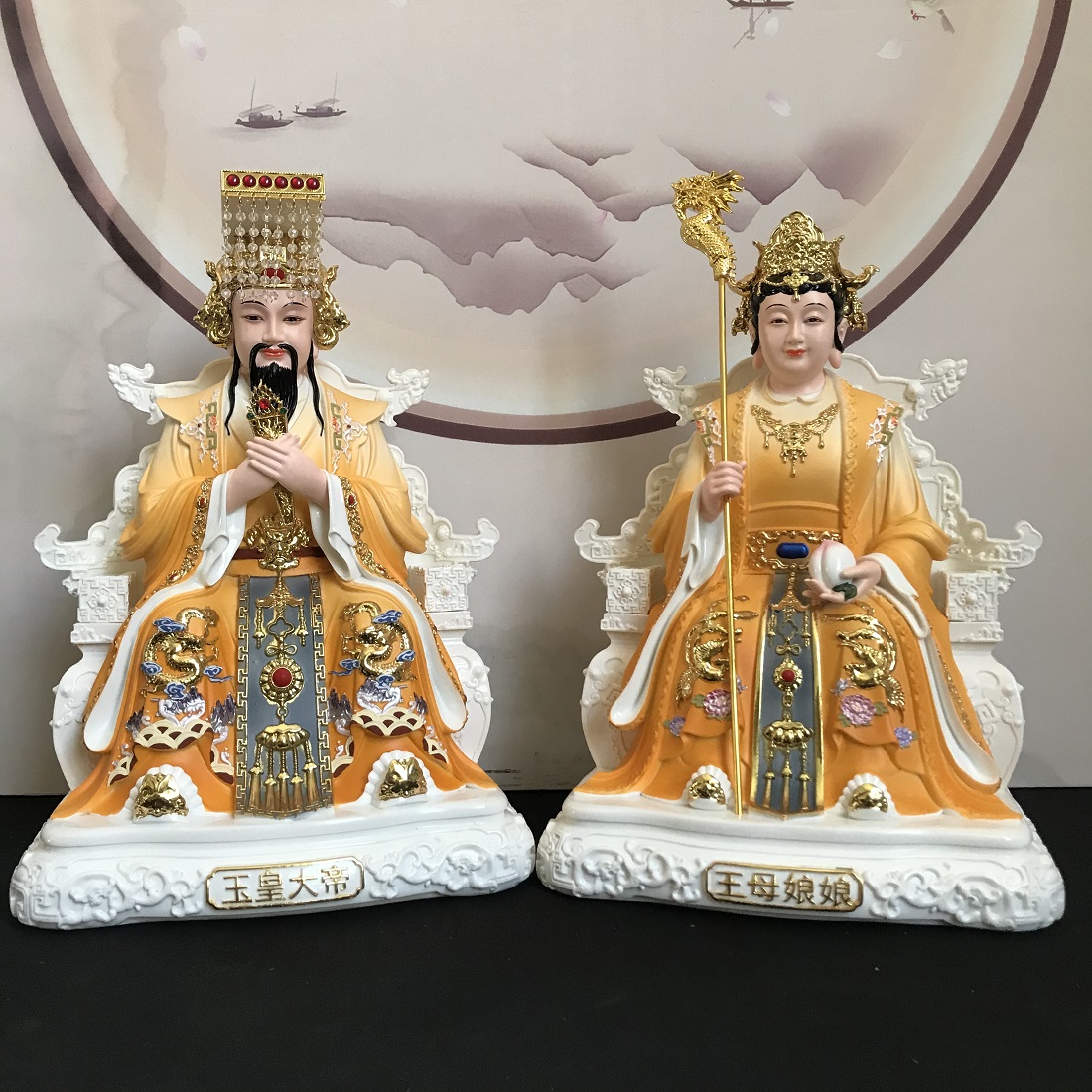 树脂彩绘玉帝王母神像家用供奉玉皇大帝王母娘娘镇宅佛像摆件