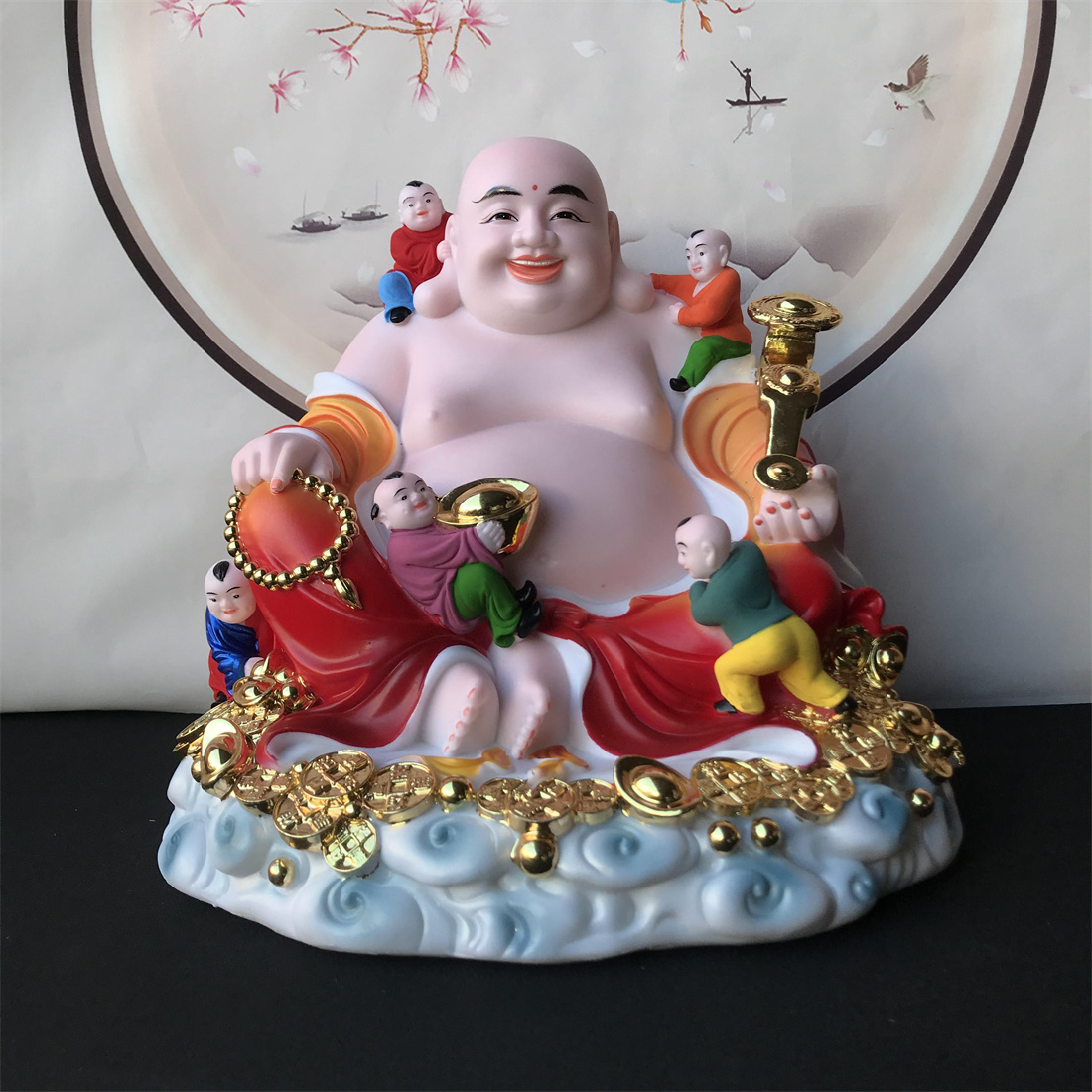 仿白瓷弥勒佛五子登科佛祖像体居家客厅供奉多子送子佛神像摆件