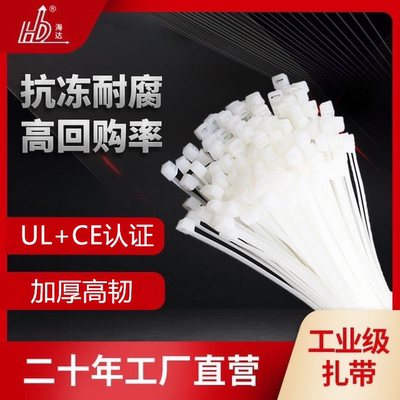 尼龙66新料海达HDS国标A级4x200mm自锁式尼龙扎带 强力束线带黑白