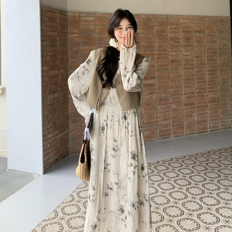 新中式马甲连衣裙两件套装M17-P155K208,女装连衣裙,2D011