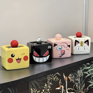 烟灰缸家用客厅高级感卡通陶瓷带盖防飞灰可爱烟盅创意桌面装饰品