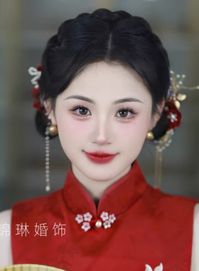 古典旗袍头饰新娘花朵发夹流苏步摇气质发饰结婚中式跟妆头饰新款