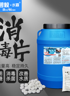 水霸游泳池消毒片速溶泡腾氯片强氯精粉消毒粒200克剂2克桶装缓释