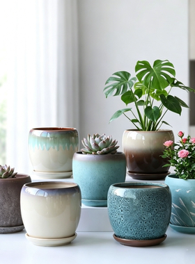 个性花盆陶瓷带托盘蛋形大号室内绿植绿萝吊兰多肉花盆家用清仓