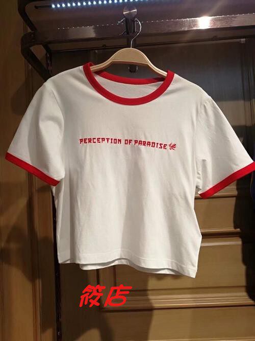 2018年夏季A3DA82132女装撞色包边时尚针织衫短款T恤A3DA8213281