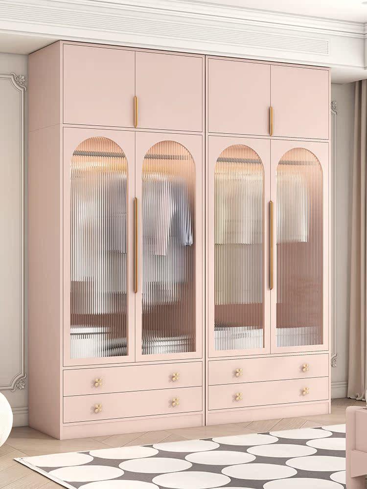 魔术漆粉红色衣柜卧室落地玻璃门感应灯衣柜女孩衣帽间自由组合挂,住宅家具,自由组合衣柜,淘宝优惠券,粉丝福利购,淘宝优惠卷