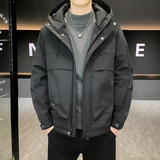 冬季新款男士棉衣外套加厚保暖连帽工装夹克潮流百搭休闲冲锋衣男，男装棉衣，奇怪漫猴工厂店