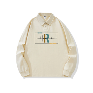 主推纯棉polo衫长袖男士秋季新款翻领高级感宽松透气潮牌T恤男装，男装T恤，奇怪漫猴工厂店