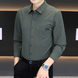 秋季新款泡泡格长袖衬衫男青年商务休闲衬衣男免烫抗皱修身衬衫，男装衬衫，奇怪漫猴工厂店