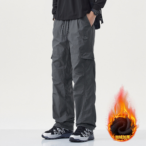 Y.M 轻薄皱感工装冲锋裤男秋冬宽松直筒休闲冰丝运动长裤《限价69，男装休闲裤，奇怪漫猴工厂店