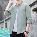 秋季新款泡泡格长袖衬衫男青年商务休闲衬衣男免烫抗皱修身衬衫，男装衬衫，奇怪漫猴工厂店