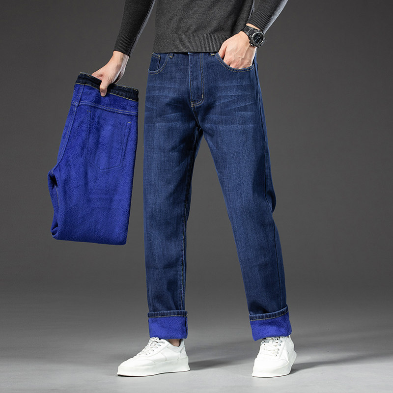 加绒牛仔裤男加厚保暖新款冬季男士长裤宽松直筒弹力男裤大码，男装牛仔裤，奇怪漫猴工厂店
