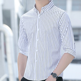 衬衫男中袖2026新款春夏季韩版潮流修身条纹男士衬衣男生五分袖，男装衬衫，奇怪漫猴工厂店