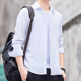 秋季长袖衬衫男青年商务休闲衬衣男弹力免烫抗皱修身打底衫，男装衬衫，奇怪漫猴工厂店