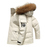 新标羽绒服男士冬季2025新款派克服工装时尚毛领鸭绒中长款外套，男装羽绒服，奇怪漫猴工厂店