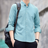 条纹长袖男士衬衫外套上衣服韩版潮流衬衣帅气商务工装休闲，男装衬衫，奇怪漫猴工厂店