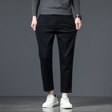 九分加绒男士八分牛仔裤直脚弹力直筒新款冬季加绒加厚黑色裤子男，男装牛仔裤，奇怪漫猴工厂店