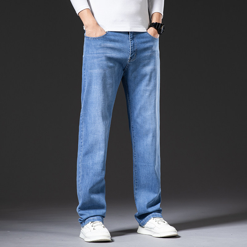 男士牛仔裤秋冬大码直筒宽松弹力厚款休闲简约百搭长裤，男装牛仔裤，奇怪漫猴工厂店