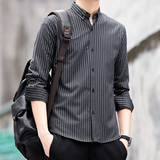 条纹长袖男士衬衫外套上衣服韩版潮流衬衣帅气商务工装休闲，男装衬衫，奇怪漫猴工厂店