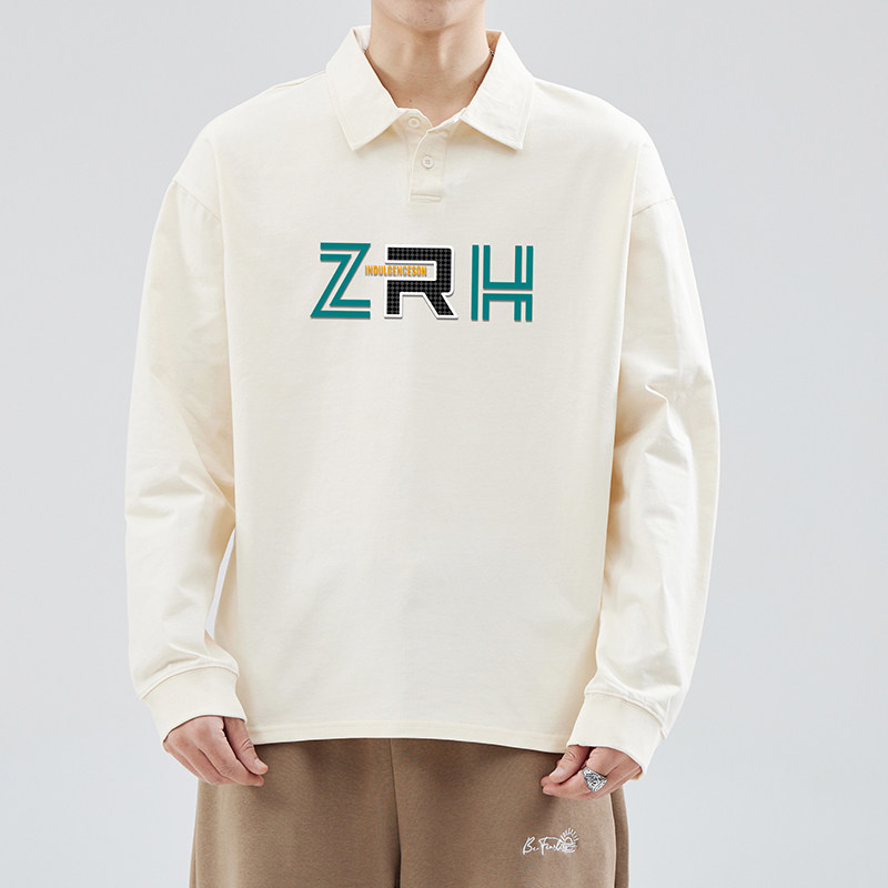 主推纯棉polo衫长袖男士秋季新款翻领高级感宽松透气潮牌T恤男装，男装T恤，奇怪漫猴工厂店