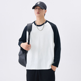 棉长袖T恤男士春秋季2026新款纯棉圆领插色打底衫男款，男装T恤，奇怪漫猴工厂店