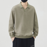 2026秋季新款竹节棉品质长袖Polo宽松百搭休闲卫衣男V领风polo，男装T恤，奇怪漫猴工厂店